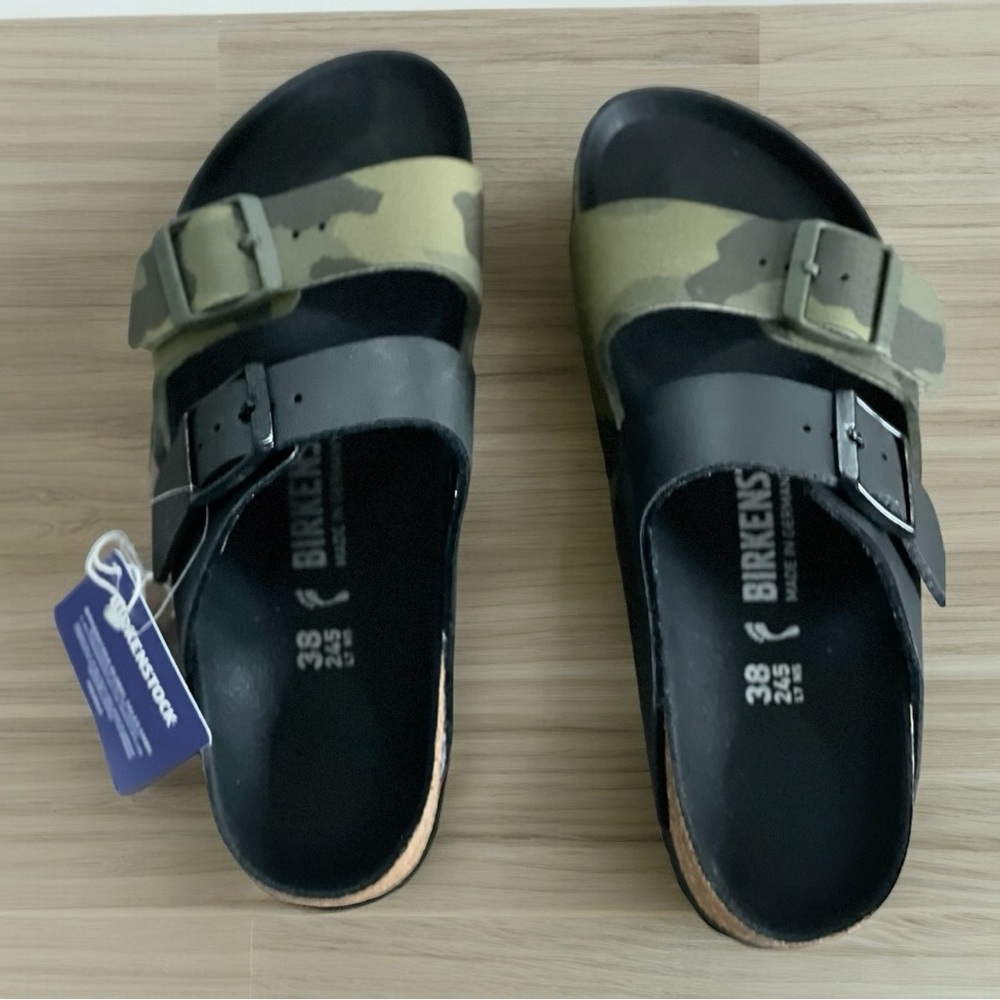 NWT Birkenstock Arizona Split Women’s Sandals Black/Desert Soil Camo Green